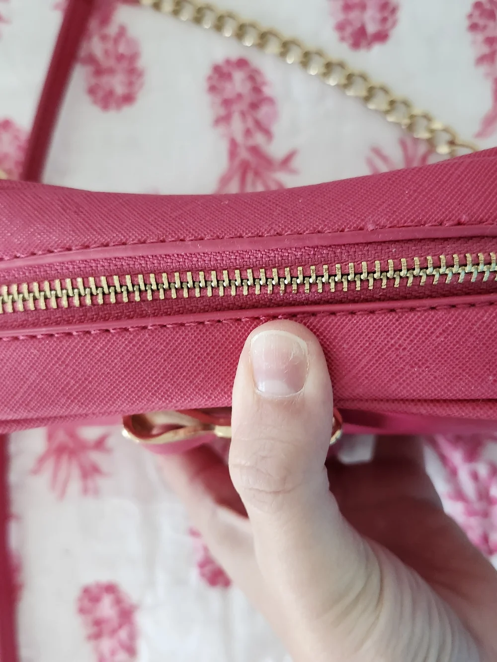Hot Pink Crossbody Camera Bag with Gold Bow Accent